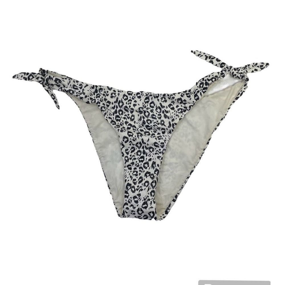 RVCA White and Black Leopard Print Tie-Side Bikini Bottom